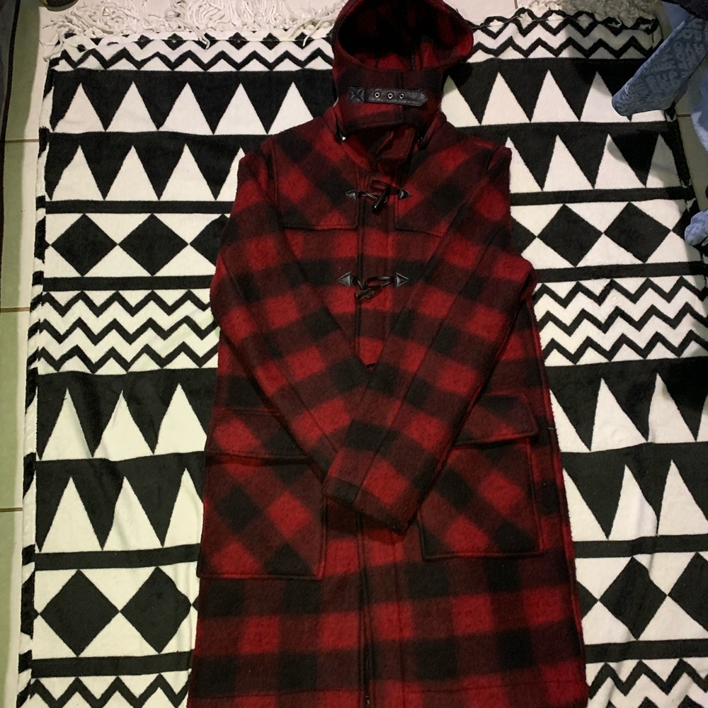 Zara wool plaid coat with detachable hood 🔥
